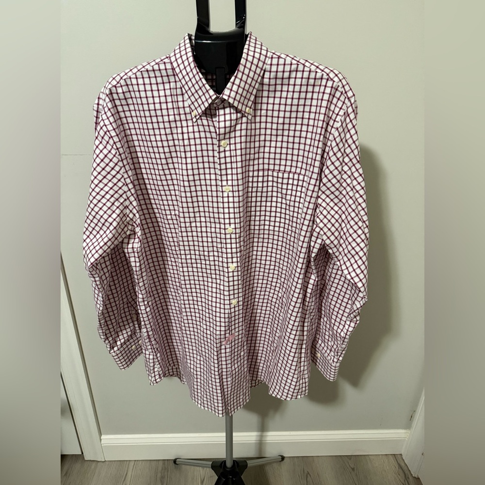 Peter Millar XL Button Down Shirt Red Check Cotton Nanoluxe Easy Care